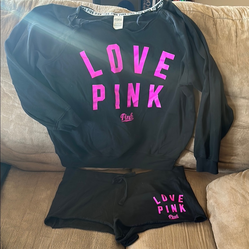 Victoria's Secret Pink Black and Pink Lounge Set